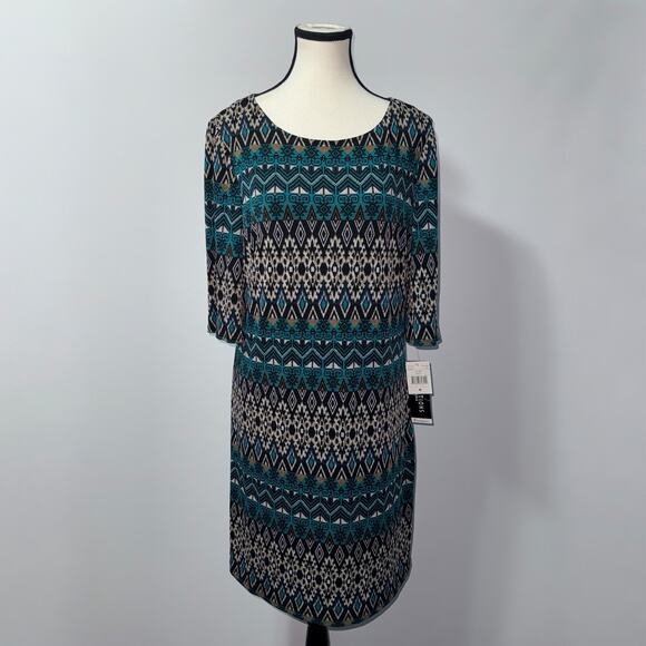 Perceptions Argyle print Sheath Quarter-sleeved dress women’s size medium - Picture 1 of 8